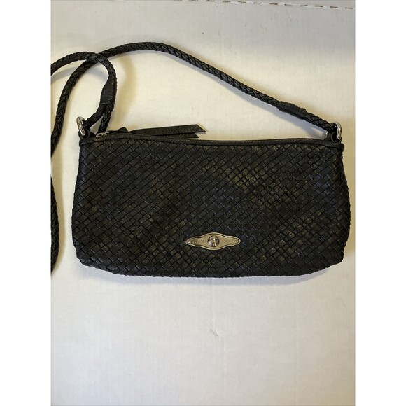 Elliott Luca Black Woven Leather Small Shoulder Bag. - Picture 1 of 6